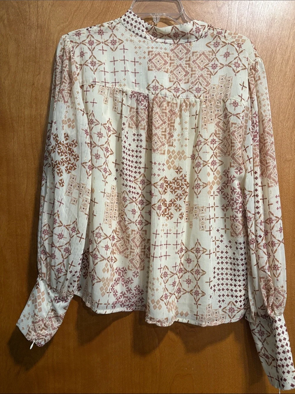 Fate Cream Blouse with Rust-Tan Geometric Print